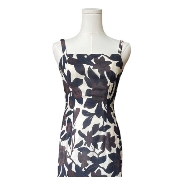 Commense Dark Floral Maxi Dress XS NWT Cut Out Square Neckline Y2K Fitted Spring - Picture 3 of 11